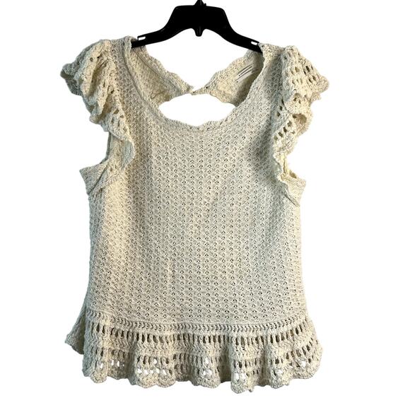 Anthropologie Flutter-Sleeve Knit Sweater Top size XL cream cotton viscose New - Picture 5 of 9